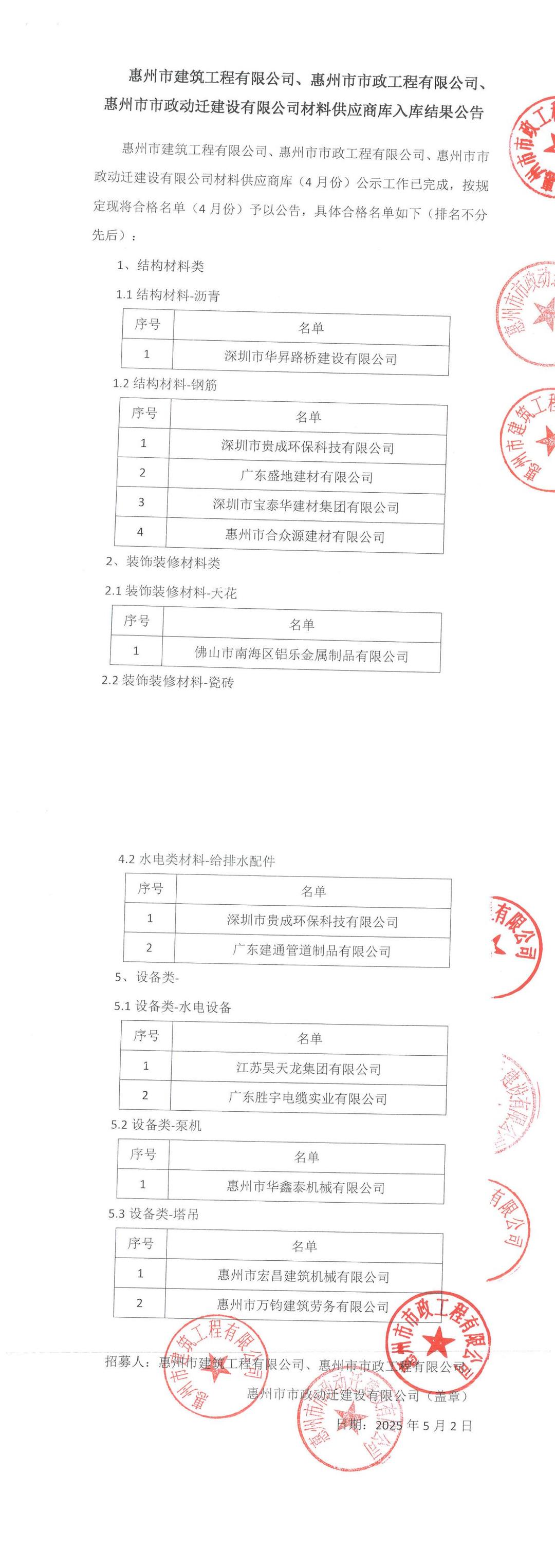 材料供應商庫入庫結果公示